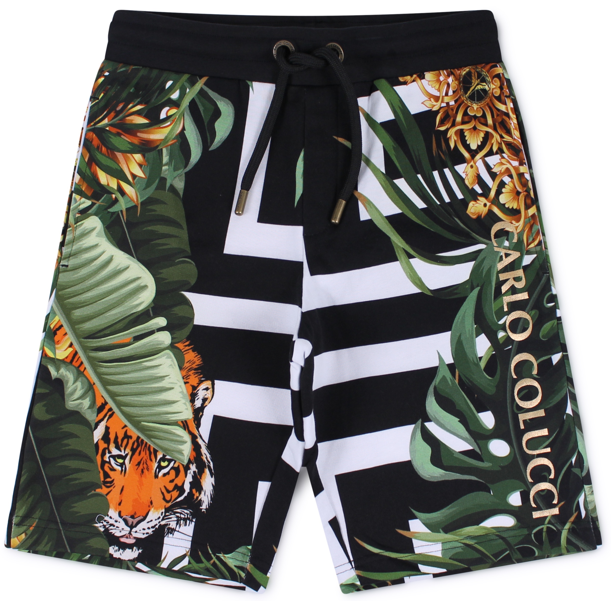 CARLO COLUCCI Korte broek met tropical print zwart groen