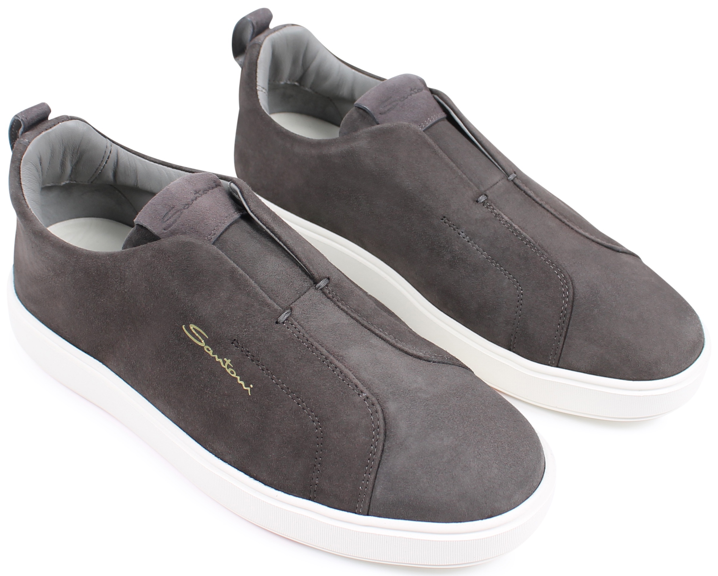 Santoni Slip on sneaker met gouden opdruk donkergrijs Tijssenmode